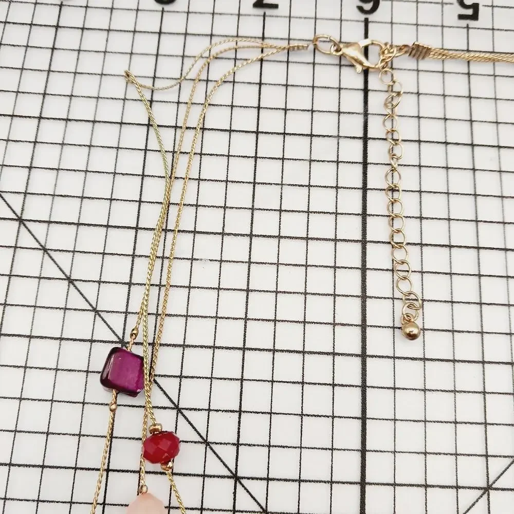Necklace Multi Strand Pink Shell Bead Gold Tone Statement Resort Y2K Coquette